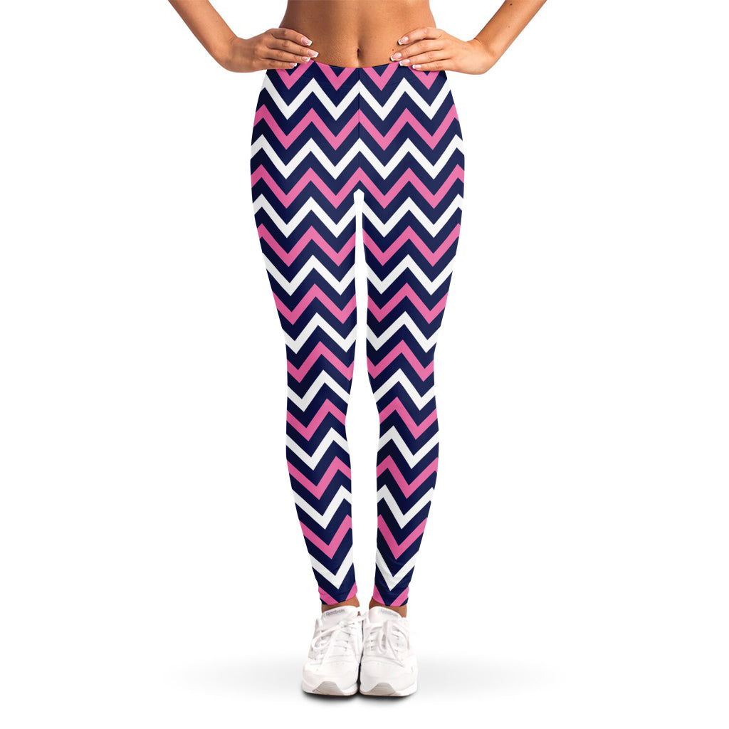 Navy Pink And White Chevron Print Women's Leggings