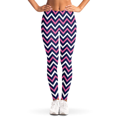 Navy Pink And White Chevron Print Women's Leggings
