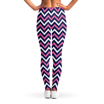 Navy Pink And White Chevron Print Women's Leggings