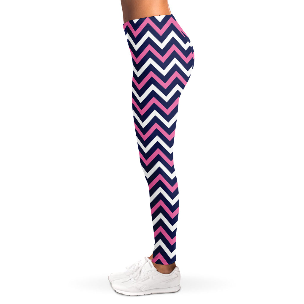 Navy Pink And White Chevron Print Women's Leggings