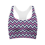 Navy Pink And White Chevron Print Women's Sports Bra