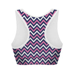 Navy Pink And White Chevron Print Women's Sports Bra