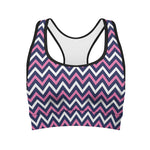 Navy Pink And White Chevron Print Women's Sports Bra