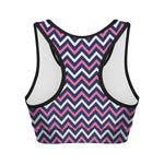 Navy Pink And White Chevron Print Women's Sports Bra