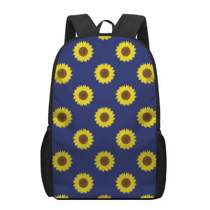 Navy Sunflower Pattern Print 17 Inch Backpack