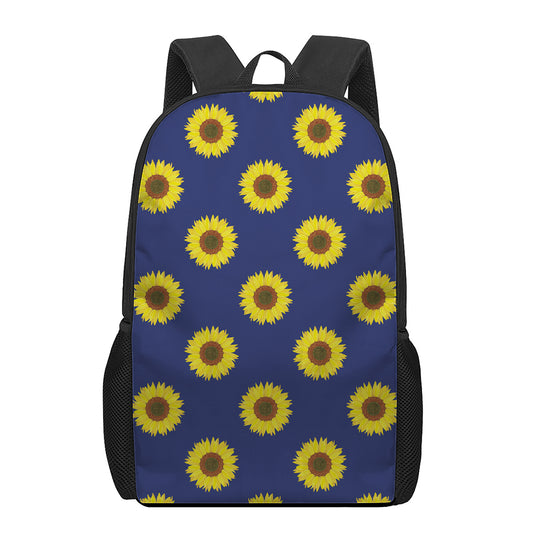 Navy Sunflower Pattern Print 17 Inch Backpack