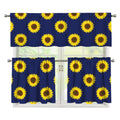 Navy Sunflower Pattern Print 3 Piece Kitchen Curtains