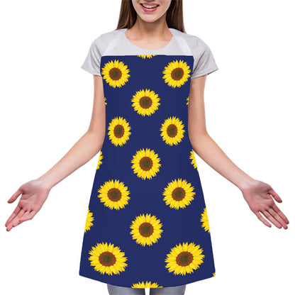 Navy Sunflower Pattern Print Adjustable Apron