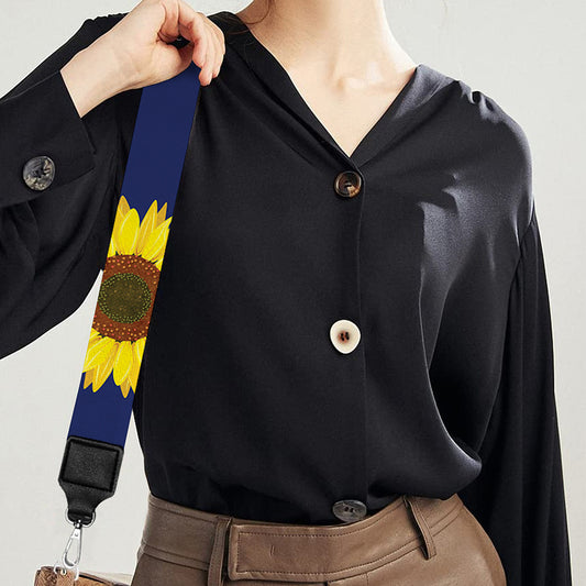 Navy Sunflower Pattern Print Bag Strap