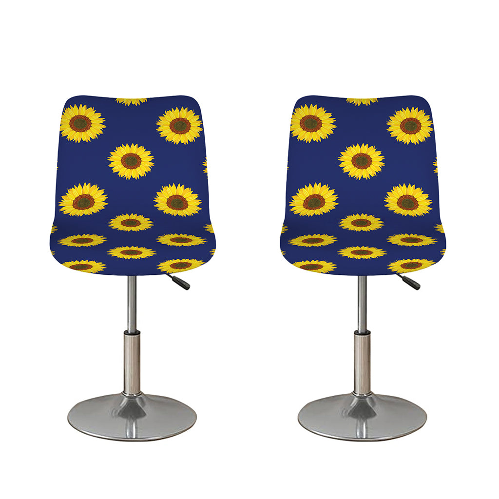 Navy Sunflower Pattern Print Bar Stool Covers