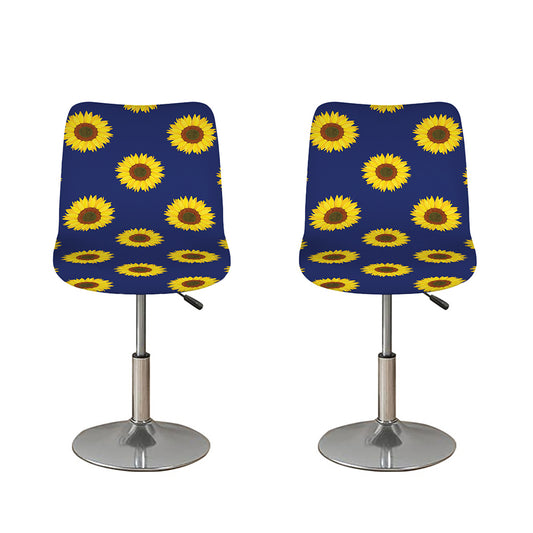 Navy Sunflower Pattern Print Bar Stool Covers