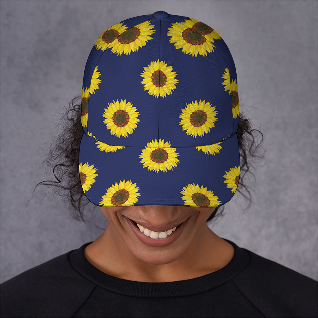 Navy Sunflower Pattern Print Baseball Cap