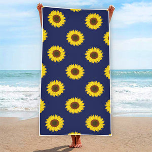 Navy Sunflower Pattern Print Beach Towel