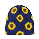 Navy Sunflower Pattern Print Beanie