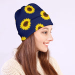Navy Sunflower Pattern Print Beanie