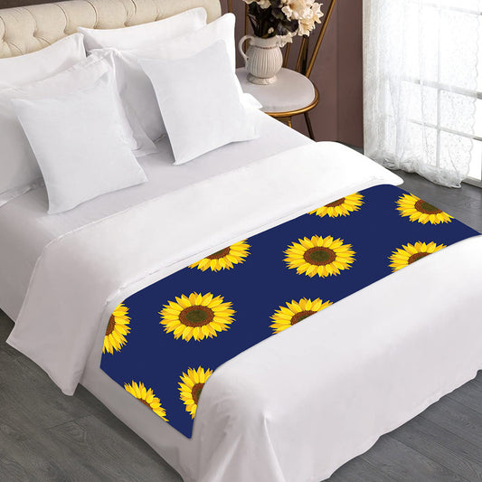 Navy Sunflower Pattern Print Bed Runner