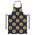 Navy Sunflower Pattern Print Bib Apron With Pocket