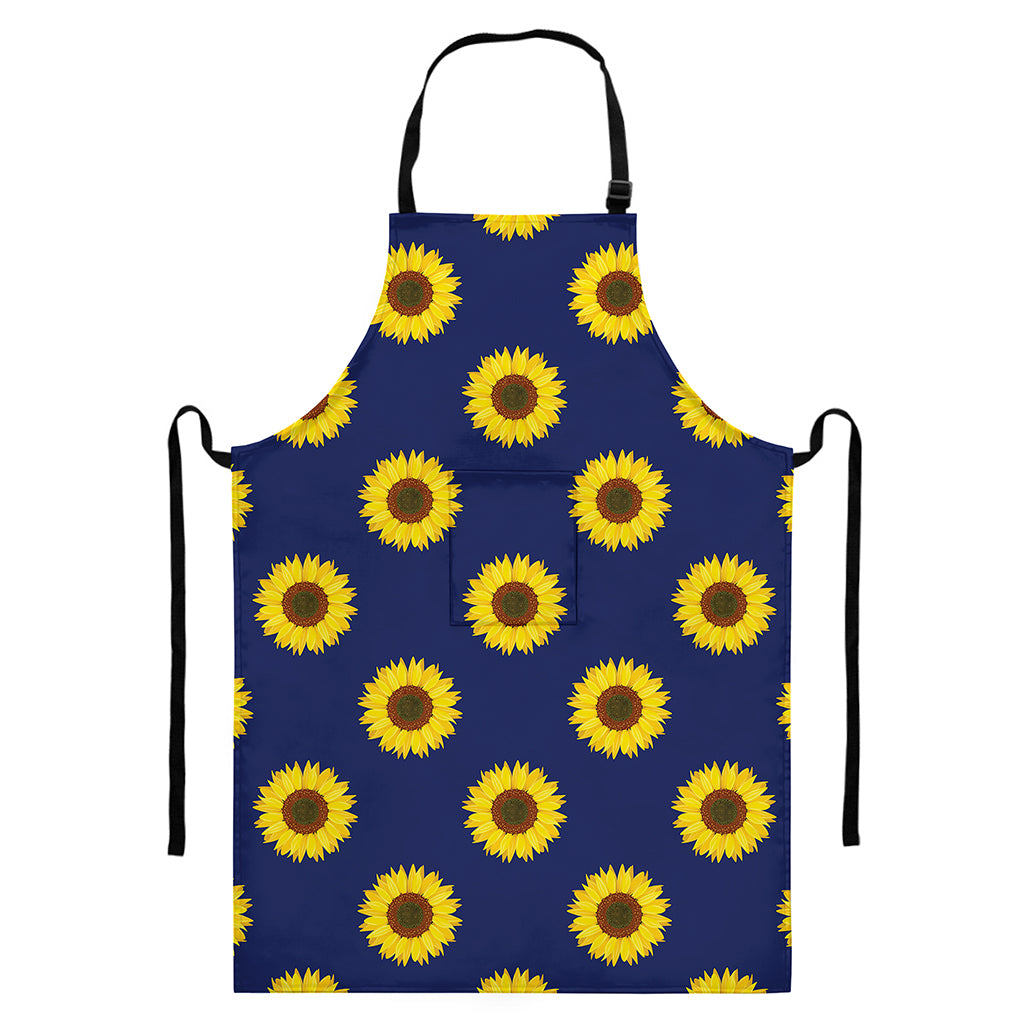 Navy Sunflower Pattern Print Bib Apron With Pocket