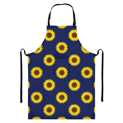 Navy Sunflower Pattern Print Bib Apron With Pocket