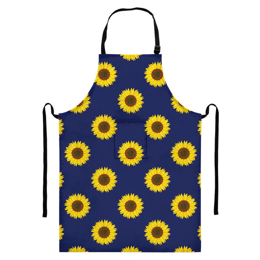 Navy Sunflower Pattern Print Bib Apron With Pocket