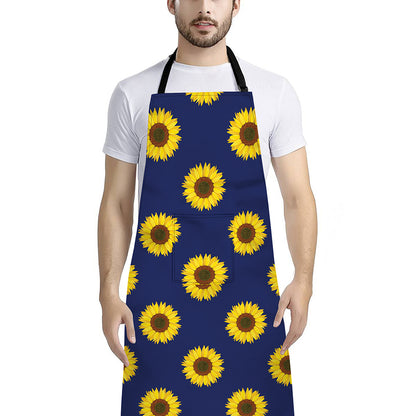 Navy Sunflower Pattern Print Bib Apron With Pocket