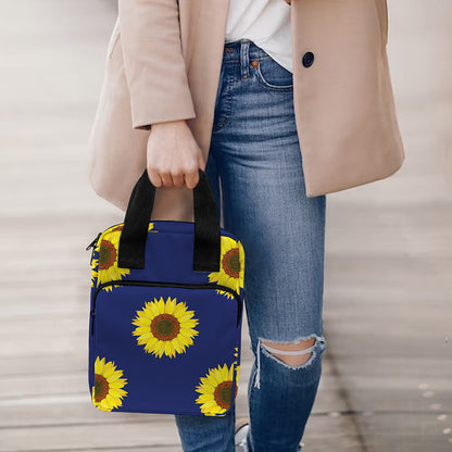 Navy Sunflower Pattern Print Bible Tote Bag