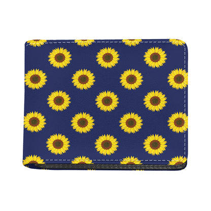 Navy Sunflower Pattern Print Bifold Wallet