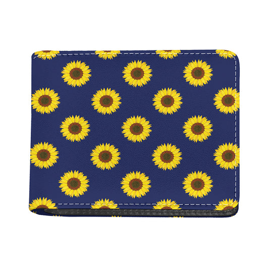 Navy Sunflower Pattern Print Bifold Wallet