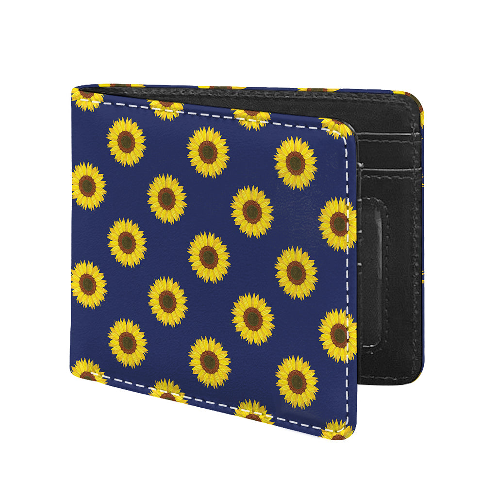 Navy Sunflower Pattern Print Bifold Wallet