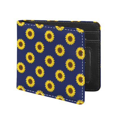 Navy Sunflower Pattern Print Bifold Wallet