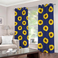 Navy Sunflower Pattern Print Dimout Grommet Curtains
