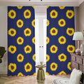 Navy Sunflower Pattern Print Dimout Pencil Pleat Curtains