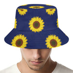 Navy Sunflower Pattern Print Bucket Hat