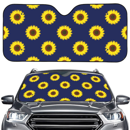 Navy Sunflower Pattern Print Car Windshield Sun Shade