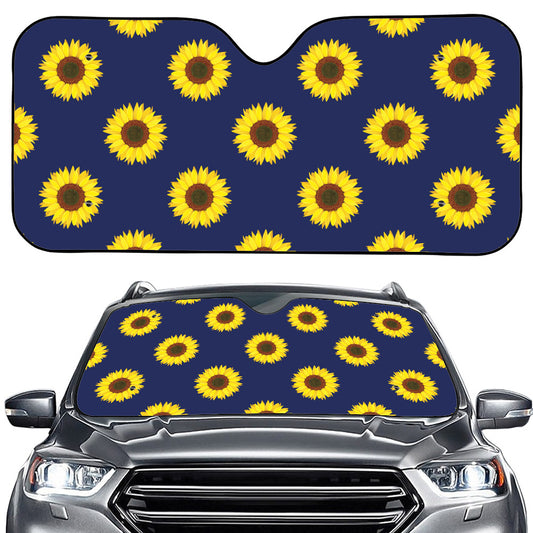 Navy Sunflower Pattern Print Car Windshield Sun Shade