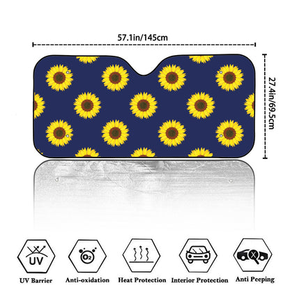 Navy Sunflower Pattern Print Car Windshield Sun Shade