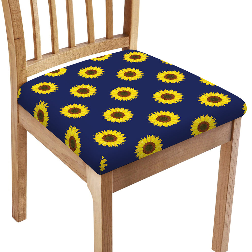 Navy Sunflower Pattern Print Chair Cushion Cover