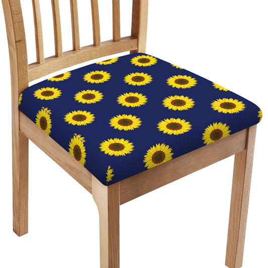 Navy Sunflower Pattern Print Chair Cushion Cover