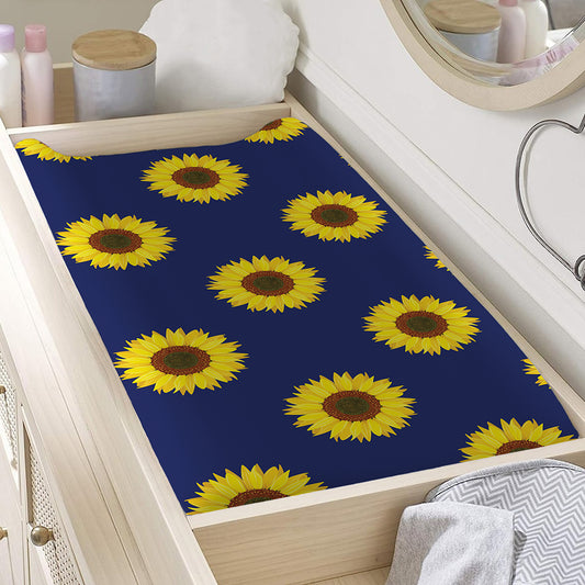 Navy Sunflower Pattern Print Changing Pad Cover