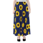 Navy Sunflower Pattern Print Chiffon Maxi Skirt