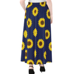 Navy Sunflower Pattern Print Chiffon Maxi Skirt