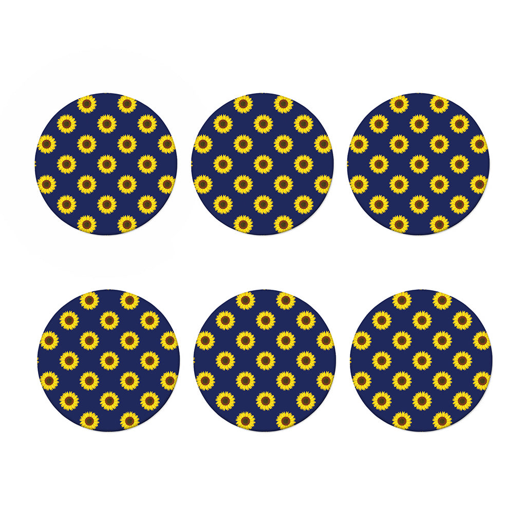 Navy Sunflower Pattern Print Coaster Set