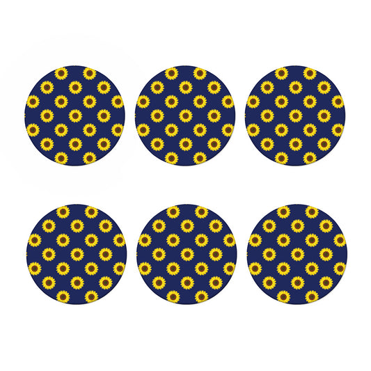 Navy Sunflower Pattern Print Coaster Set