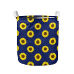 Navy Sunflower Pattern Print Collapsible Laundry Basket
