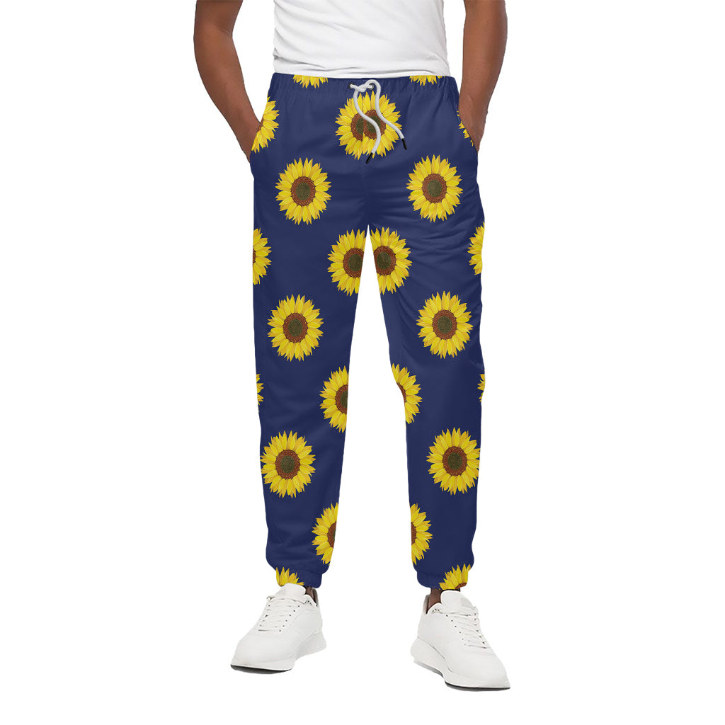 Navy Sunflower Pattern Print Cotton Pants