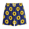 Navy Sunflower Pattern Print Cotton Shorts