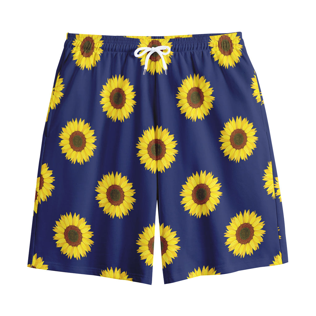 Navy Sunflower Pattern Print Cotton Shorts