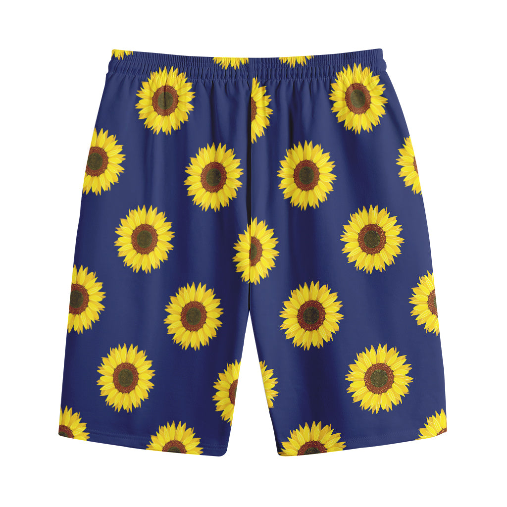 Navy Sunflower Pattern Print Cotton Shorts