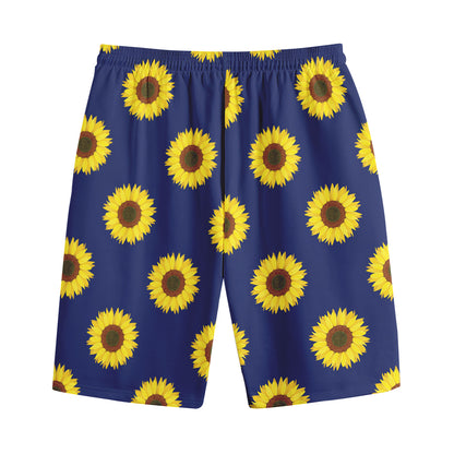 Navy Sunflower Pattern Print Cotton Shorts