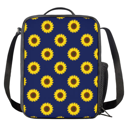Navy Sunflower Pattern Print Crossbody Lunch Bag